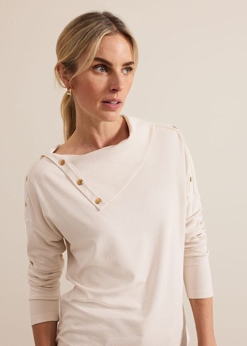 Phase Eight Brienna Button Detail T Shirts Cream Australia | MN0397218